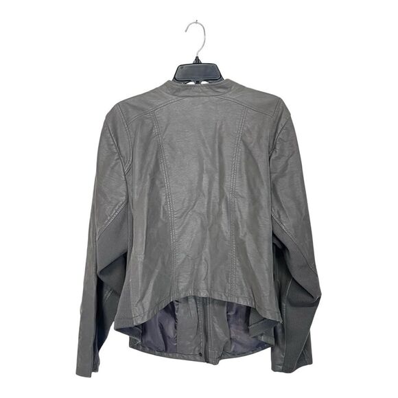 Torrid | Women's Faux Leather Gray Silver Zip Long Sleeve Jacket Coat 4 - Picture 2 of 9